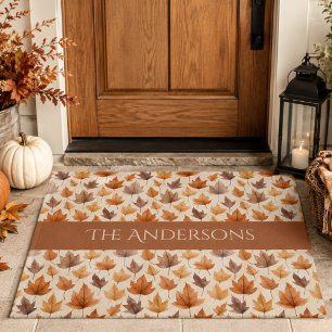 Burnt Orange Gold Brown Family Name Fall Leaves  Doormat
