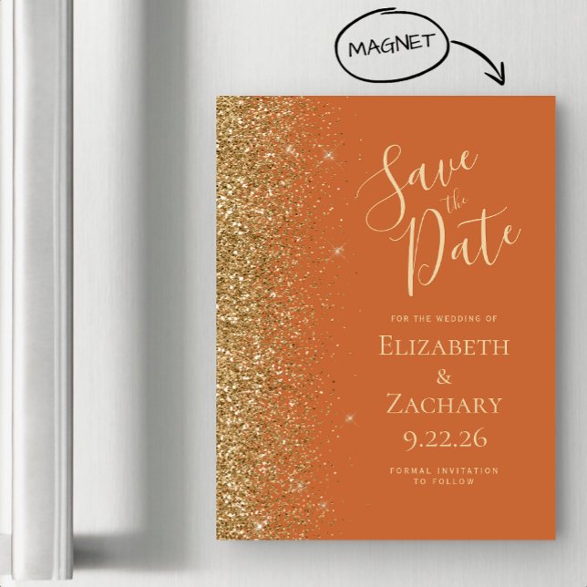 Burnt Orange Gold Enregistrer la date Carte magnét (Créateur téléchargé)