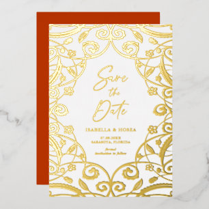 Burnt Orange Gold Floral Leaf Lace Wedding
