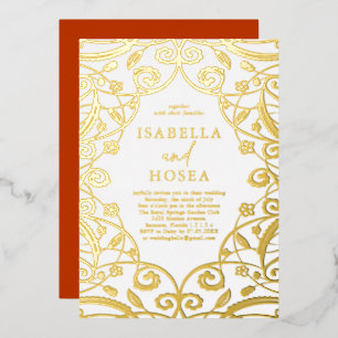 Burnt Orange Gold Foil Floral Lace Wedding