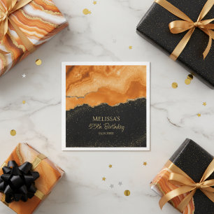 Burnt Orange Gold Glitter Watercolor Marble Napkin