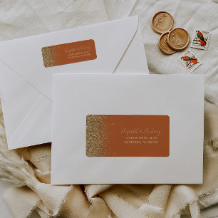 Burnt Orange Gold Glitter Wedding Return Address