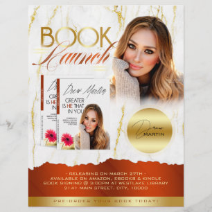 Burnt Orange & Gold Marble Book Launch Release Flyer