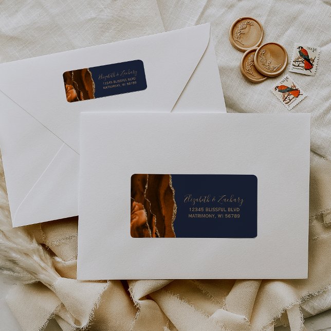 Burnt Orange Gold Navy Blue Wedding Return Address (Creator Uploaded)