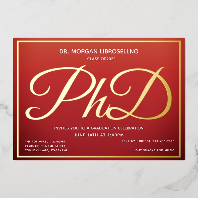 Burnt Orange Gold PhD Graduation (Front)