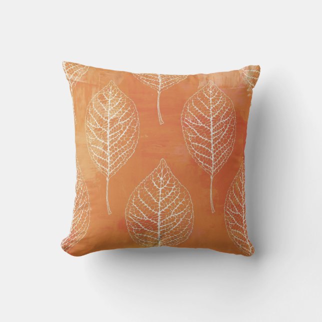 Burnt Orange Golden Fall Botanical Leaf Throw Pillow (Front)
