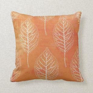 Burnt Orange Golden Fall Botanical Leaf Throw Pillow