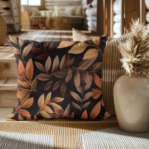 Burnt Orange Golden Yellow Brown Leaves Autumn Throw Pillow