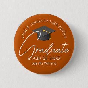 Burnt Orange Graduate Custom 2025 Graduation Party 2 Inch Round Button