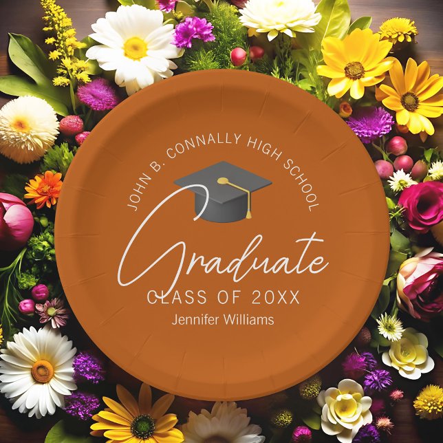 Burnt Orange Graduate Custom Graduation Party Paper Plate (Creator Uploaded)
