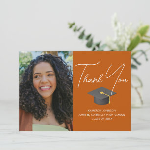 Burnt Orange Graduate Photo Custom Graduation Thank You Card