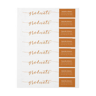 Burnt Orange Graduate Script Modern Wrap Around Label