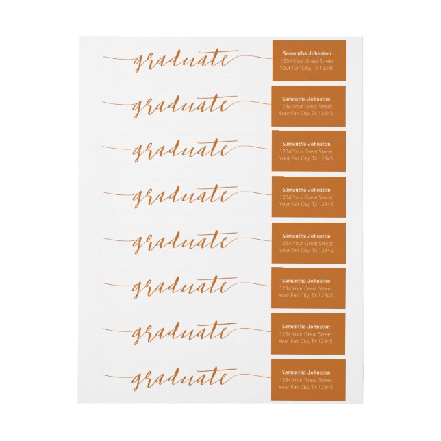 Burnt Orange Graduate Script Modern Wrap Around Label (Sheet)