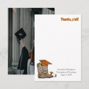 Burnt Orange Graduation Cap and Cowboy Boot Thank You Card