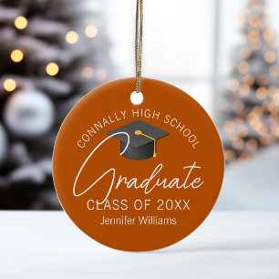 Burnt Orange Graduation Photo Custom Christmas Ceramic Ornament