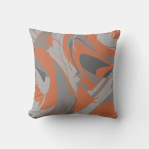 Burnt Orange Gray Charcoal Abstract Swirling Motif Throw Pillow