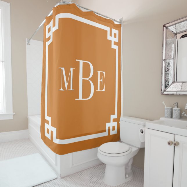 Burnt Orange Greek Key Border Monogram (In Situ)