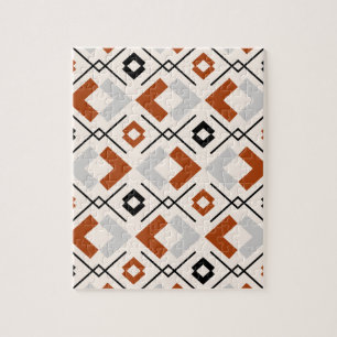 Burnt orange grey and beige geometric pattern jigsaw puzzle