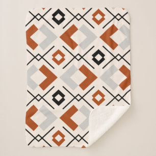 Burnt orange grey and beige geometric pattern sherpa blanket
