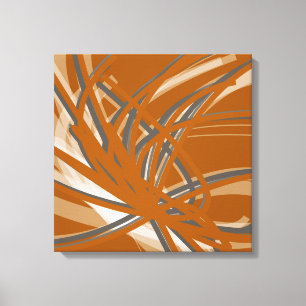 Burnt Orange & Grey Artistic Abstract Ribbons Canvas Print