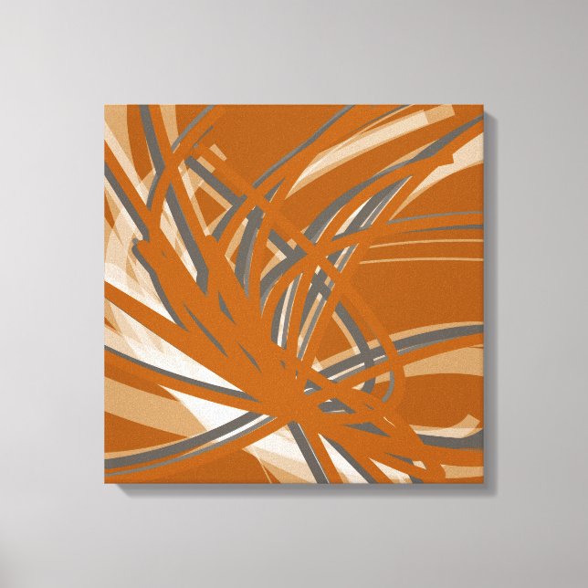 Burnt Orange & Grey Artistic Abstract Ribbons Canvas Print (Front)