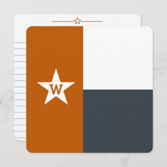 Burnt Orange & Grey Texas Flag Flat Note Card (Front/Back)