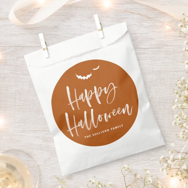 Burnt Orange Happy Halloween Brush Calligraphy Favour Bag (Clipped)