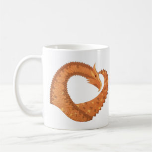 Burnt orange heart dragon on white coffee mug