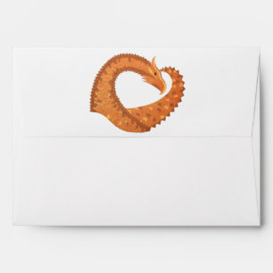 Burnt orange heart dragon on white envelopes