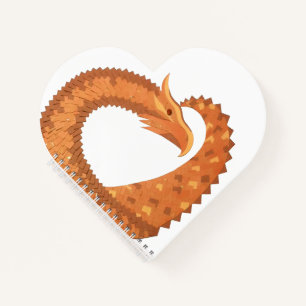 Burnt orange heart dragon on white notebook