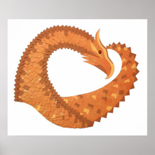 Burnt orange heart dragon on white poster