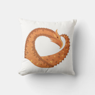 Burnt orange heart dragon on white throw pillow