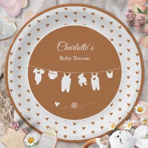 Burnt Orange Hearts Boho Baby Shower Paper Plate