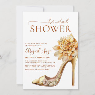 Burnt Orange High Heel Yellow Floral Bridal Shower Invitation