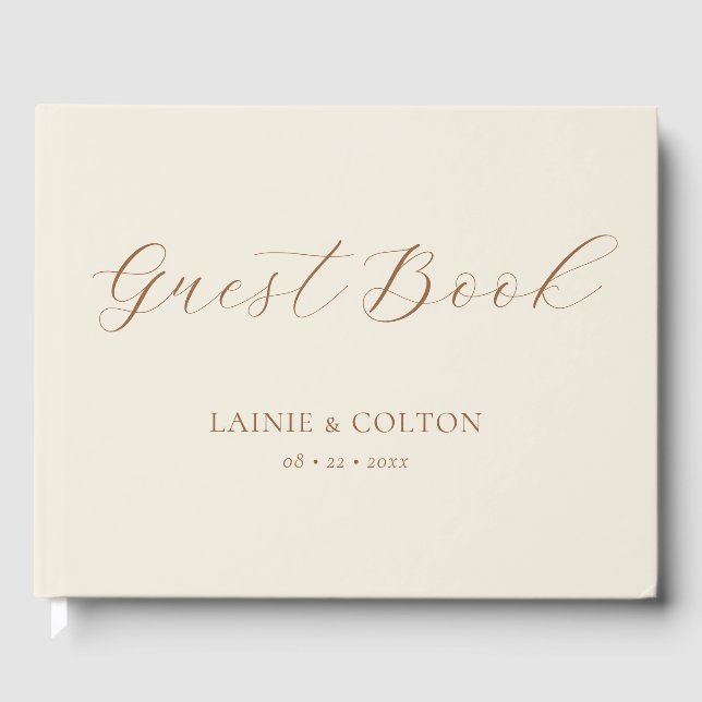 Burnt Orange & Ivory Modern Wedding Guest Book (Front)