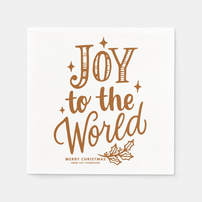 Burnt Orange Joy to the World Lettering Christmas Napkin (Front)