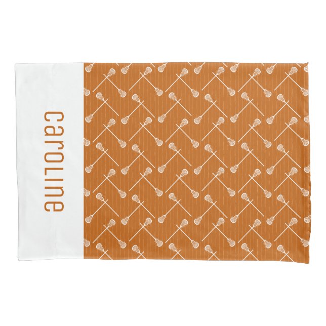 Burnt Orange Lacrosse White Sticks Patterned Pillowcase (Front)