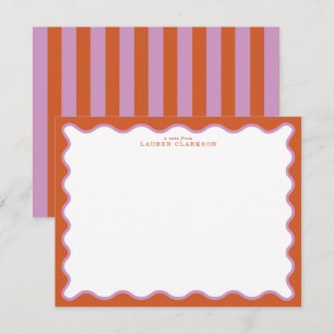 Burnt Orange & Lavender Wavy Border Note Card