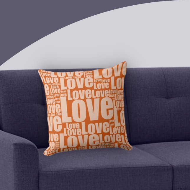 Burnt Orange Love Typography  Throw Pillow (Creator Uploaded)