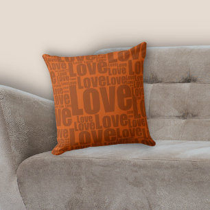 Burnt Orange Love Typography Throw Pillow