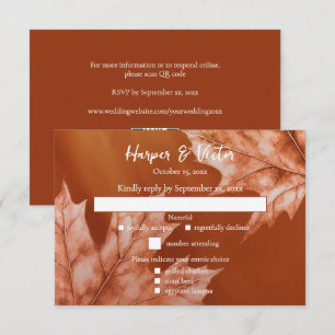 burnt orange maple leaves accent QR code RSVP Card