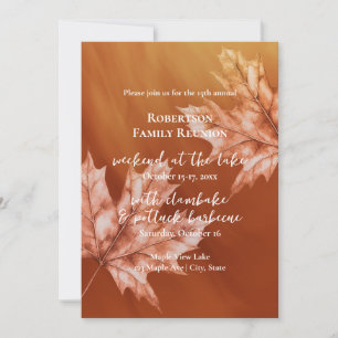 burnt orange maple leaves fall family reunion invitation