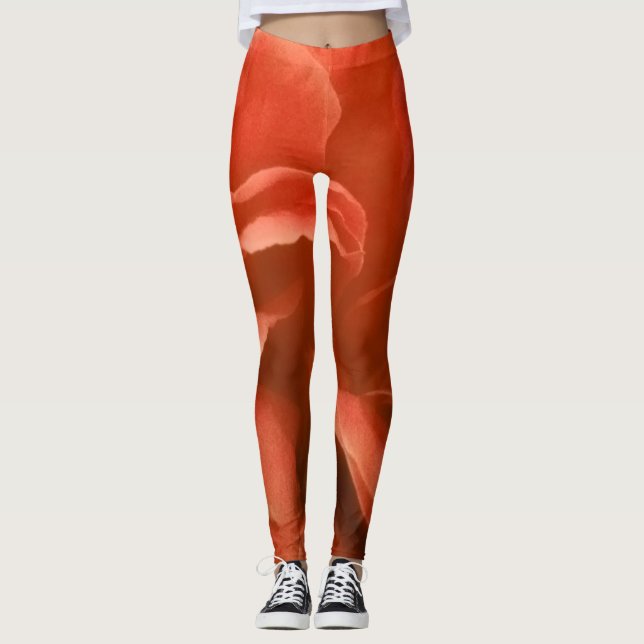 Burnt Orange Marble Floral Pattern Leggings (Front)