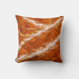 Burnt Orange Marble with White Swirls & Gold Veins Throw Pillow