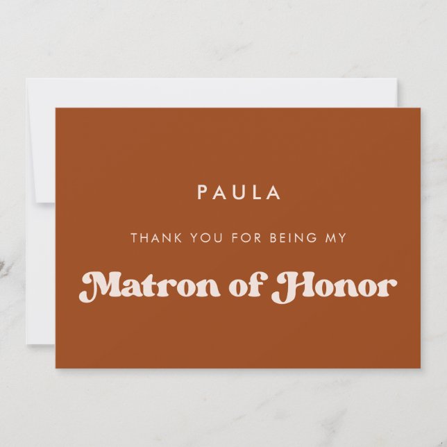 Burnt Orange Matron of honour Thank you card (Front)