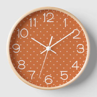 Burnt Orange Mini Hearts Background  Clock