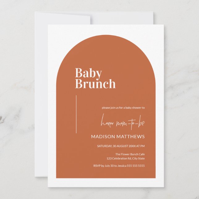 Burnt Orange Minimal Arch Baby Brunch Baby Shower  Invitation (Front)