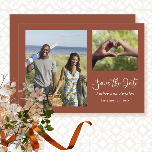 Burnt Orange Minimal Photo QR Code Save the Date  Invitation (Creator Uploaded)