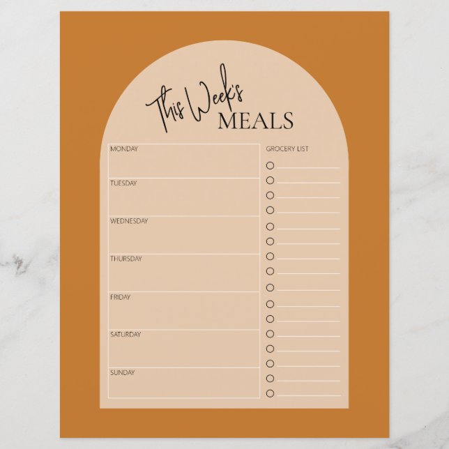 Burnt Orange Minimal Text Weekly Meal Planner (Front)