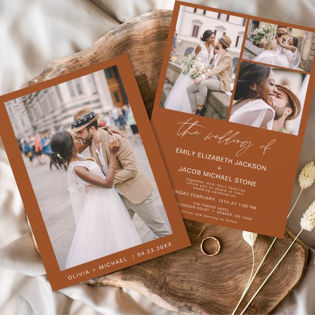 Burnt Orange Minimalist Elegant Photo Wedding  Invitation (Creator Uploaded)